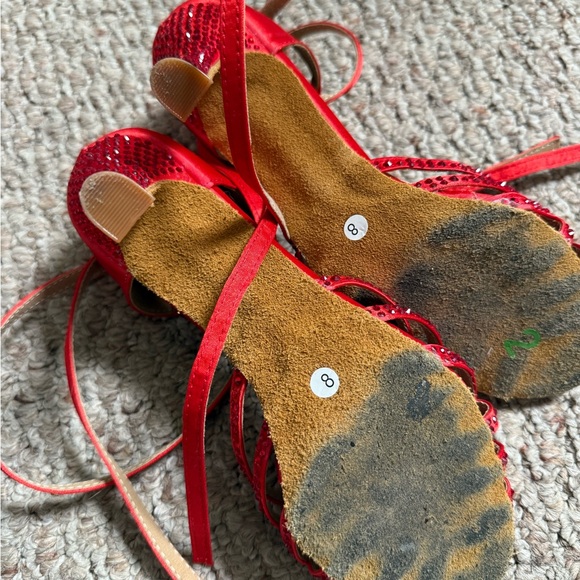 Red crystal Strappy Women's dance ballroom Heels - Picture 3 of 3